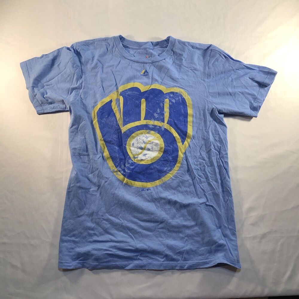 Majestic MLB Milwaukee Brewers Retro Logo T-Shirt Men's Medium Light Blue